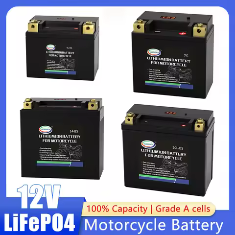 Motorcycle Battery 12V LiFePO4 Lithium Scooter Motorbike Battery Built in BMS 8Ah 12Ah 16Ah Maintena