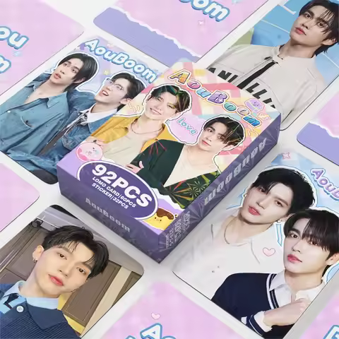 92PCS Thailand Star AouBoom Photo Cards Set - Aou & Boom Collectible LOMO Cards with Bonus Stickers