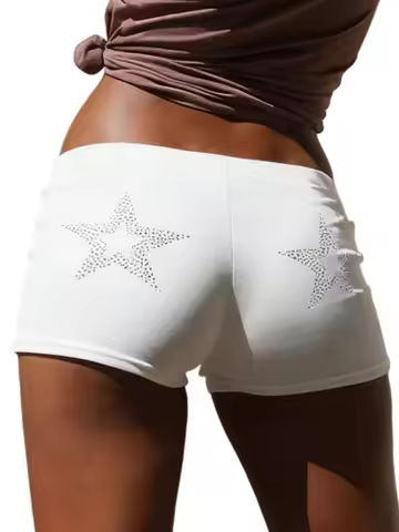 Women Y2K Summer Streetwear Gyaru Goth Rhinestone Star Micro Coquette Acubi Shorts Low Rise Short Ho