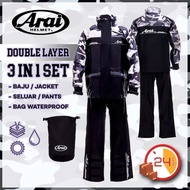 3 IN 1 ARAI PREMIUM RAINCOAT / WATERPROOF BAJU HUJAN / RAINSUIT / MOTOR RAINCOAT DOUBLE LAYER
