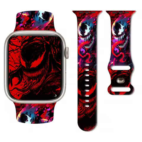 Marvel Symbiote Venom Series Pattern Print Strap for Apple Watch 11/10/9/SE, Soft Replacement Silico