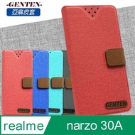 亞麻系列 realme narzo 30A 插卡立架磁力手機皮套 紅色