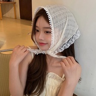 Korean fashion Headscarf Ladies Lace Triangle Headscarf Retro Decorative Silk Scarf Bandana