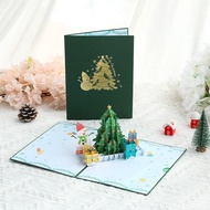 Christmas Gift Handmade 3D Paper Carved Card Snowman and Tree Christmas Blessing Gift Christmas Card