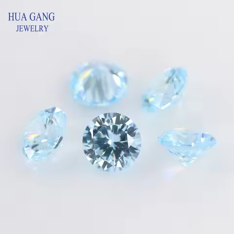 5A Cubic Zirconia Round Shape Seablue aquamarine aqua blue Brilliant Cut Loose CZ Stone Synthetic Ge