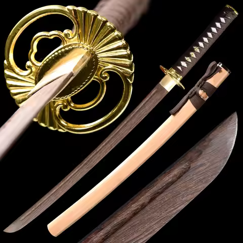 Functional 78cm Wakizashi Japanese Samurai Sword Wooden Blade Iaito Ready Training Metal Tsuba Real 