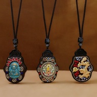 【Shipment Within 24 Hours】Nepal Handmade Necklace Ebony Wood Buddha Amulet Thangka Pendant Vairocana