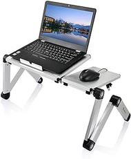 Foldable Laptop Stand Desk,Adjustable Height Laptop Table for Sofa Bed Breakfast Book Holder Tray,Silver,52x27cm(20x11inch)