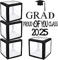 Graduation Decorations Class of 2025-4PC Clear Balloon Boxes with GRAD Letters, So Proud of You Prop