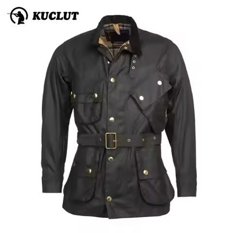 Bolini American Men's Windbreaker Medium Long Waxed Windbreaker Retro Oil Wax Jacket Hunting Motorcy