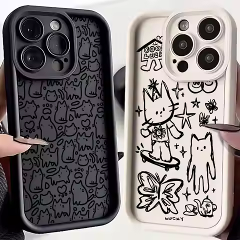Cute Black Kitten Sketch Cat Phone Case For Xiaomi Redmi Note 9 9S 10 10C 11 12 12C 13 13C 14C A3 K3