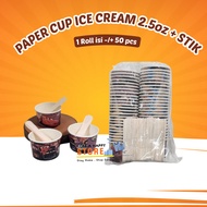 CERIA - Paper Cup Ice Cream 2.5oz Motif + Wooden Spoon Contents 50 Pcs l Ice Cream Cup 2.5 oz