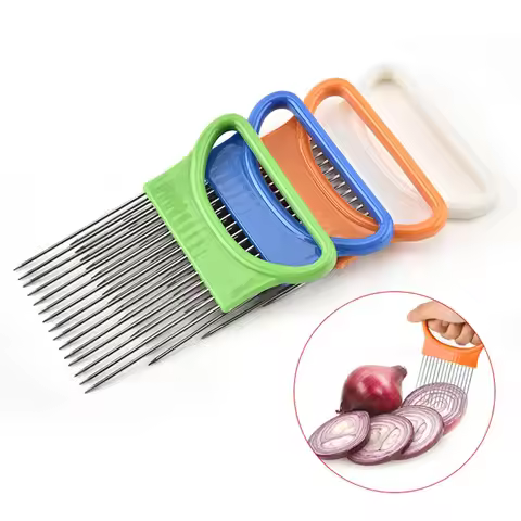 Onion Slicer Holder Stainless Steel Onion Needle Onion Fork Vegetables Fruit Slicer Tomato Cutter Cu