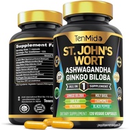 St.John's Wort Supplement - 8in1 Formula - Combine with , Ginkgo Biloba, Shilajit, Valerian, Holy Ba