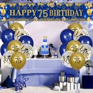75th Birthday Decorations for Men Women Blue and Gold,Navy Blue Gold Birthday Party Yard Banner 18 P