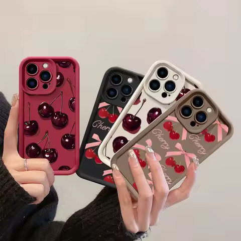 Retro Wine Red Cherry Bow Phone Case for Samsung S26 S25 S24 S23 S22 S21 S20 F06 M16 Note 20 FE Plus