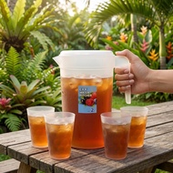 2L Plastic Water Bottle with 4 Cups - Large Capacity Easy Clean Summer Juice Juice Container