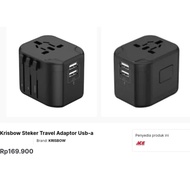 Krisbow Travel Plug Adapter Usb-a (Ace Hardware)