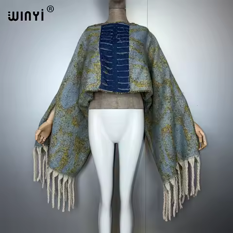 WINYI originate winter designer top woman catwalk models poncho Holiday Elegant cape party ponchos f