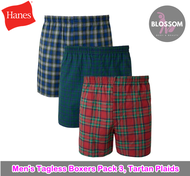 Hanes - Men’s Tagless Boxers Tartan Plaids Pack 3 กางเกงในผู้ชาย ทรงบ็อกเซอร์ ลายสก็อต แพ็ค 3 ชิ้น