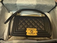Chanel Boy Chanel small boy 20 黑色荔枝皮復古金 黑色金扣  有單