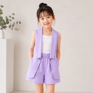 Kathryn Kids Girl Collar Vest Coat and Cami Top and Shorts Set 3in1 Terno 42122
