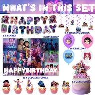 Kpop Saja Boys Party Banner Demon Huntrix Balloons Set Birthday Cake Toppers Demon Hunter Birthday D