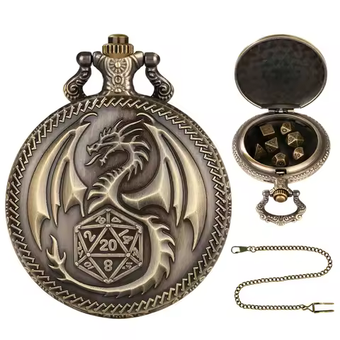 2024 New Pocket watch Dice with Mini Metal DND Dice for dnd party with 39cm chain Dragon pocket watc