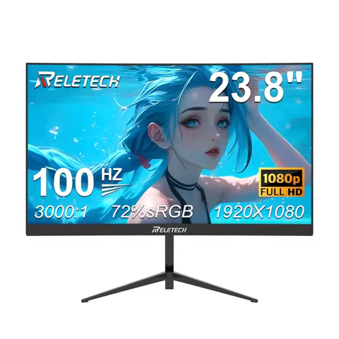 Reletech Monitor 23.8Inch 100Hz Curved Gaming Monitor 1080P 3000R VA Panel HDR FreeSync 3000∶1 VESA 