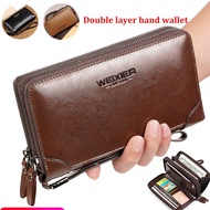 yidaoguang Men Clutch Bag Wristlet Zipper Leather Business Long Wallet Multifunctional Retro Zipper Wallet Large Capacity Leather Long Wallet Bifold Wallet