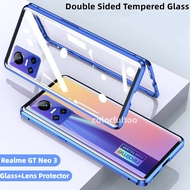 Flip Case Cover For Realme GT Neo 3 Neo3 GTNeo3 3T 2 Neo2 Neo3T Double Sided Tempered Glass Phone Case Metal Full Camera Hard Protection Back Cover Shockproof Handphone Casing