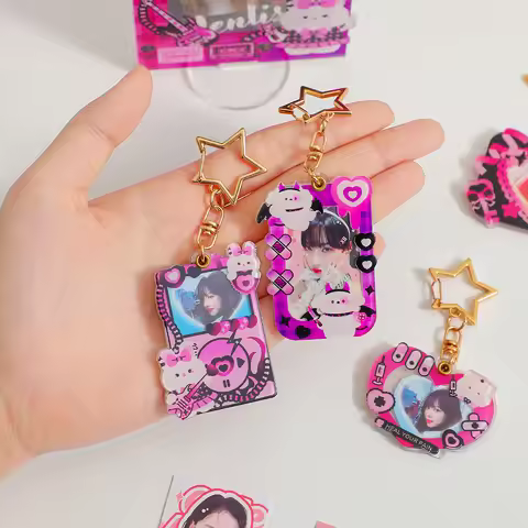 Acrylic Purple Star Kpop Photocard Holder Keychain Photo Card Holder 0.7x1.3 Inch ID Badge Holder Bu