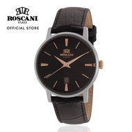 Roscani Nabil 430 (Raised Curved Crystal + Raised Curve Dial) Rose Gold Black Leather Men Watch