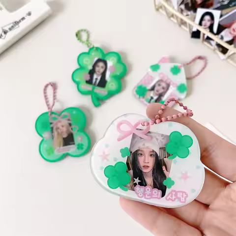 Acrylic Lucky Blessings Kpop Photocard Holder Keychain Photo Card Holder 1.5x1 Inch ID Badge Holder 