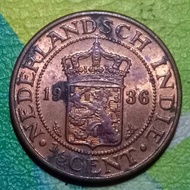 Uang koin Kuno Benggol Mini 1/2 Cent NEDERLANDSCH INDIE 1936 Tp 1437