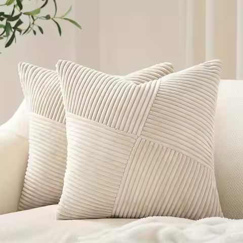 Bohemian Style Throw Pillow Covers Patchwork Corduroy Polyester,45x45CM, Decorative Cushion Cases Wo
