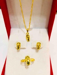 18k Bangkok gold 3in1 set ring adjustable necklace 18inches earrings