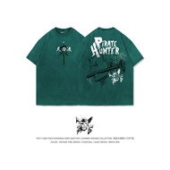 TEE7-One Piece Zoro Three Swords Retro High Street ins Hot-selling Washed Distressed Heavy Cotton Sh