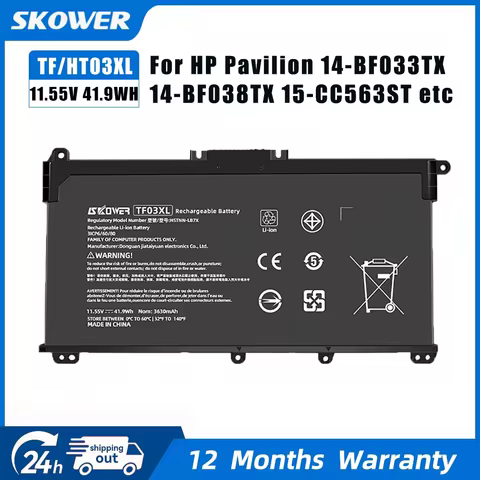 SKOWER 41.9Wh HT03XL TF03XL Laptop Battery For HP Pavilion 14-bf033TX 14-bf038TX 15-CC563ST HSTNN-LB