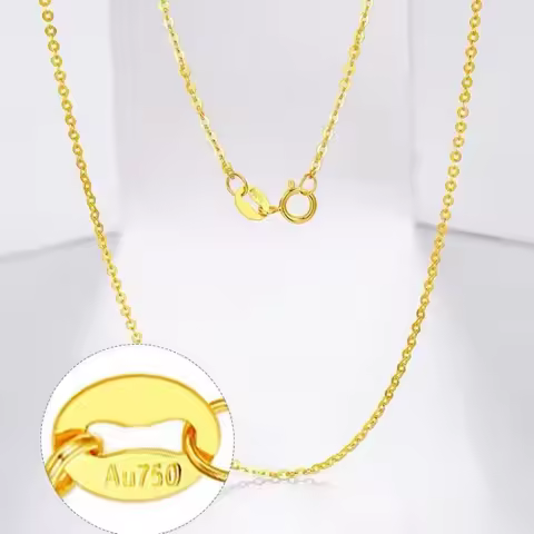 18K Gold O-Link Cable Chain, AU750 Steel Seal Chain Necklace For Women, Not Easily Discolored