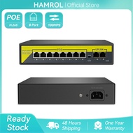 Hamrol POE Switch 48V with 8 100Mbps Ports IEEE 802.3 af/at ethernet Switch Suitable for IP Camera/P