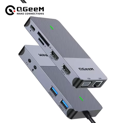 QGeeM USB Hub 3.0 Docking Station Triple Display Dual HDMI VGA USB Adapter Splitter for Xiaomi Lapto