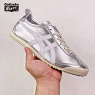 Onitsuka Tiger Shoes MEXICO 66 Men's and Women's Sports Shoes Silver Neutral Super Soft Leather Sports Jogging Tiger Shoes