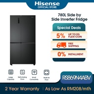 [FREE INSTALL] Hisense Side by Side Inverter (780L) Refrigerator Fridge RS869N4ABV  - Black Metal