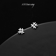 1000earring 925 Sterling Silver Hashtag Stud Earrings - Silver