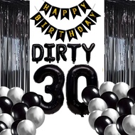 (SG Seller) 30th Birthday Decorations, 30th Birthday Balloon, Black Birthday Decorations Dirty Thirt