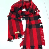 BURBERRY 紅色 格紋 抽鬚 羊毛 圍巾 披肩 披巾