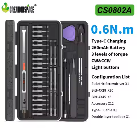 CreationSpace Electric Screwdriver Mini Drill 29/42 in 1 Precision Screwdriver Kit 3 Torque Home Rep