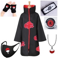 【Hot-Selling】 Akatsuki Cloak 5pcs With Headband Necklace Face Ring Itachi Pain Obito Cosplay Costume