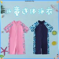10-37KG Kids Swimwear Fashion Print Short Sleeve One-pieces Swimsuit for Boy Girls Front Zipper Swim